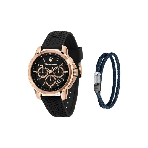 Maserati Мужские часы Кварцевый механизм Резиновый ремешок 44 мм Черный циферблат