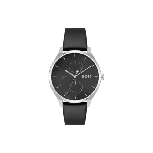 Hugo Boss Мужские часы Кварцевый механизм Кожаный ремешок 42 мм Черный циферблат