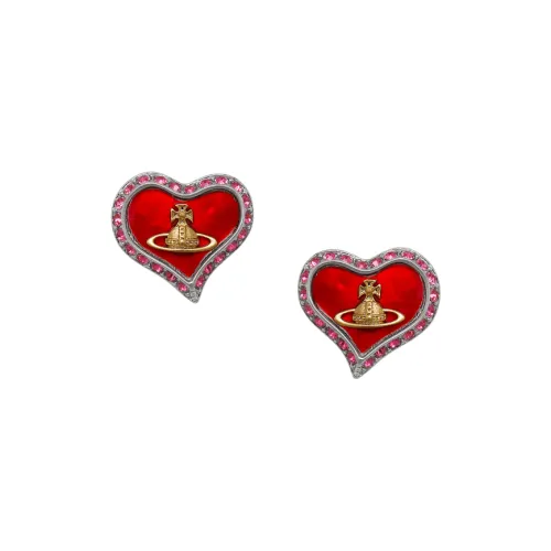 Вивьен Вествуд Латунь Кристалл Серьги-гвоздики Унисекс Burning Сердце Red Heart Серебряный Ромб