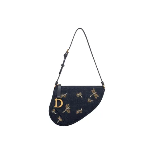 DIOR Saddle JACQUARD DENIM Saddle Bag Crossbody Bag Shoulder Bag Women's Dark Blue