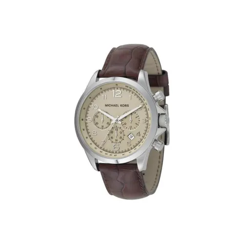 MICHAEL KORS Наручные часы Кварцевый механизм Кожаный ремешок 45 мм Бежевый циферблат Часы Мужские часы