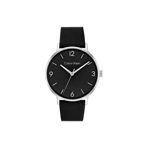 CALVIN KLEIN Мужские часы Кварцевый механизм Кожаный ремешок Черный циферблат