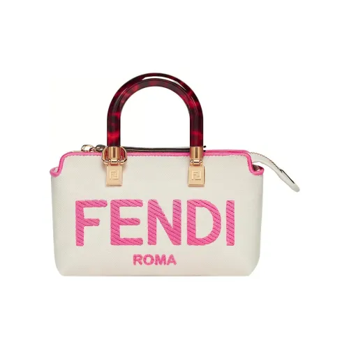 FENDI Хлопок с коровьей кожей Бостонская сумка сумка сумка через плечо сумка через плечо Мини Женская Белая