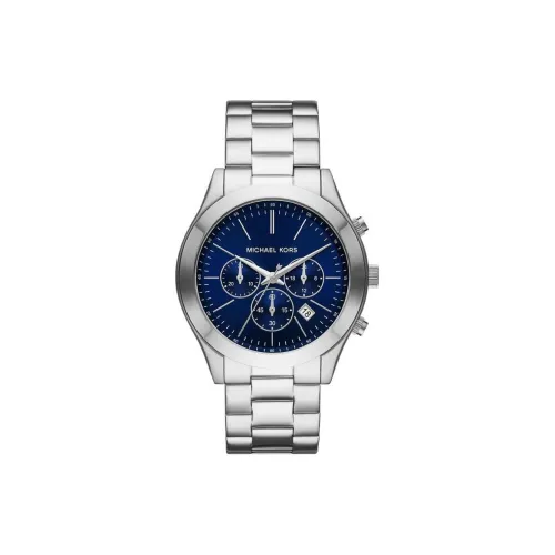 MICHAEL KORS Мужские часы Кварцевый механизм Ремешок из нержавеющей стали 44 мм Синий циферблат
