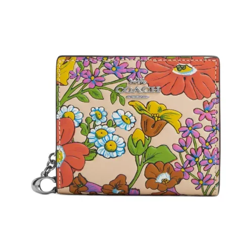 COACH Snap Wallet Утонченный Телячья кожа Кошелек Мини Women's Silver Сливочный And MULTI Colored