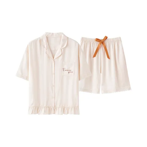 Сон Pajama Комплект Повседневный Свободный крой Удобный и Стильный Женский Белый