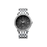 Серебряная игла, теплый черный циферблат, стальной браслет