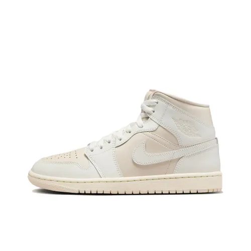 Jordan Air Jordan 1 Устойчивые к истиранию MID Топ Винтажные баскетбольные кроссовки Женские Экрю