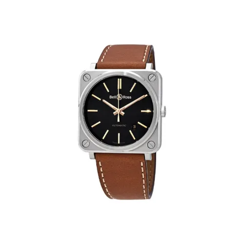 BELL ROSS Автоматический Механический Часы Мужские 39 мм Черный Циферблат Корпус из Нержавеющей Стали Ремешок из Коровьей Кожи