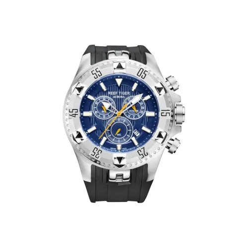 REEF TIGER Aurora Кварцевый механизм Резиновый ремешок Мужские часы Черный циферблат