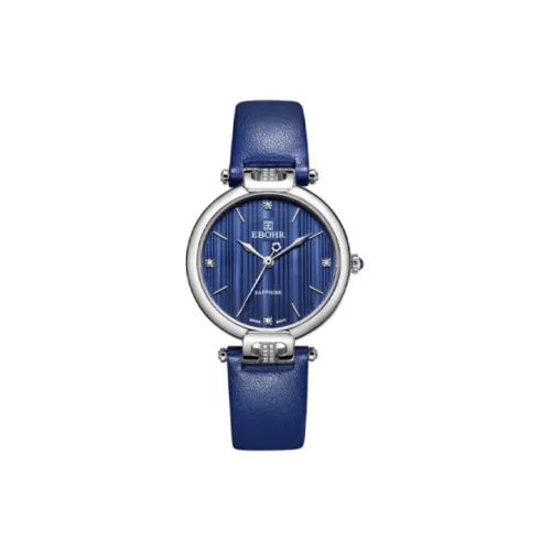 EBOHR Athena Series Кварцевый механизм Естественная кожа Ремешок Часы Женские Синий циферблат