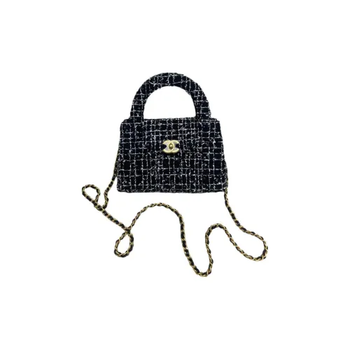 CHANEL Твид Ткань Вязаная Шерстяная Сумка через плечо Сумка Мини Женская Черная Белая