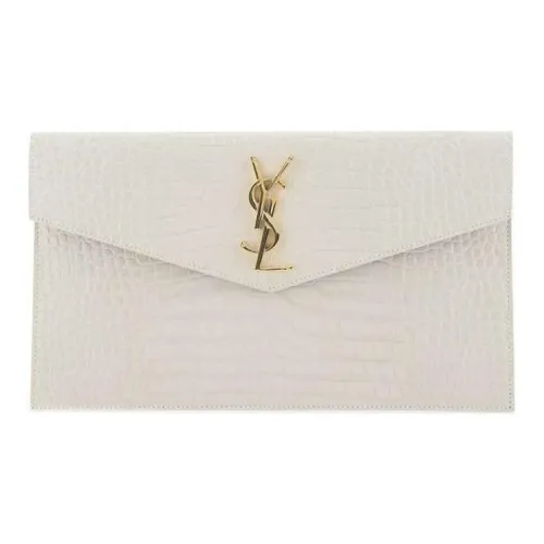 SAINT LAURENT UPTOWN Крокодиловый узор Блестящая кожа Конверт Сумка Клатч Маленький Женская Белая