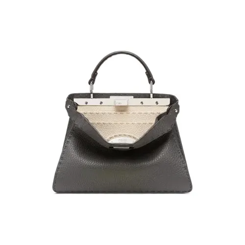 FENDI Peekaboo ISeeU Телячья кожа Аккордеонная сумка Сумка через плечо Сумка Маленькая Женская Темно-серая