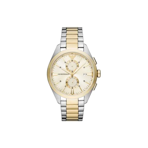 EMPORIO ARMANI Мужские часы Кварцевый механизм Ремешок из нержавеющей стали 43 мм Золотистый циферблат