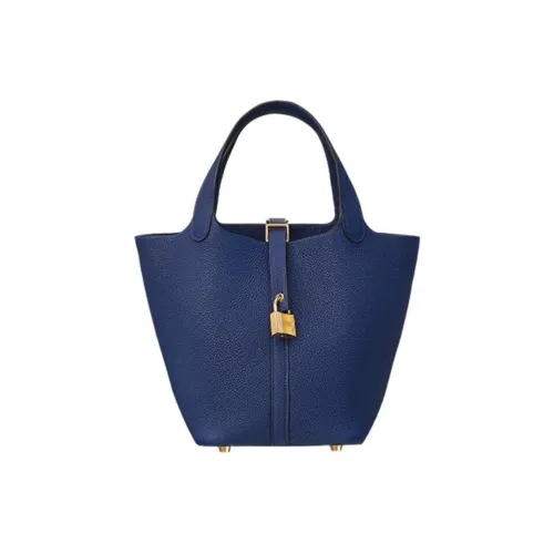 HERMES Picotin Lock Maurice Bullock Кожа Корзина Сумка Ведрообразная Сумка Женская 73 BLEU Saphir Сапфир Синий