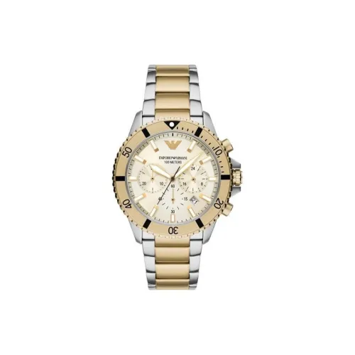 EMPORIO ARMANI DIVER Мужские часы Кварцевый механизм Ремешок из нержавеющей стали 43 мм Золотой циферблат