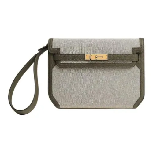HERMES Kelly Depeches H Холст с Коровьей кожей Togo Клатч Мужской Светлый Бежевый Абрикосовый Зеленый Verona Зеленый
