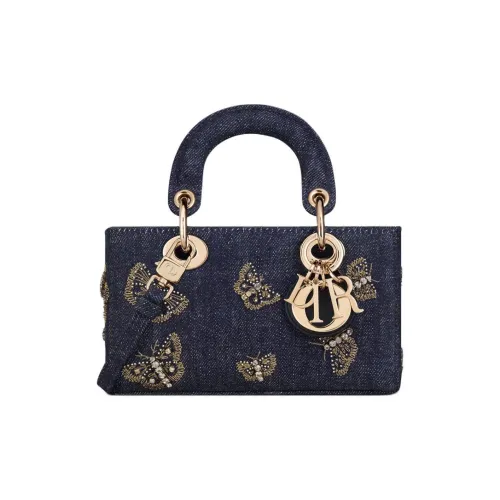 DIOR Butterfly Embroidery Denim Fabric Crossbody Bag Mini Shoulder Bag Women's Blue DIOR Бабочка Вышивка Деним Ткань Сумка через плечо Сумка Mini Плечевая Женская Синяя