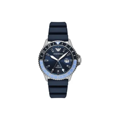 EMPORIO ARMANI Коллекция Submariner Наручные часы Кварцевый механизм Силиконовый ремешок 42 мм Синий циферблат Мужские часы