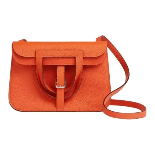 HERMES Halzan Clemence Bullock Кожа Седло Сумка Сумка через плечо Женские 0X Алюминия Dan Апельсин