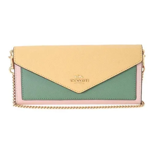 COACH Конверт из кожи кошелек сумка через плечо маленький женский ванильно-желтый и зеленый