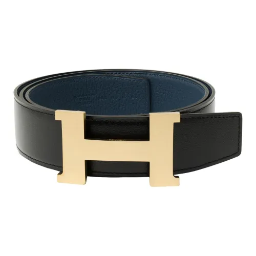 HERMES Коровья кожа Togo Двойной Sided кожа ремень кожа ремни Мужской Черный Прусский синий Ширина 3,8 см