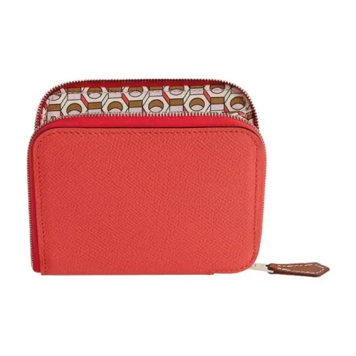 HERMES Silk'In Эпсомская кожа с BARENIA Телячья кожа Монета Кошелек Клатч Кошелек Женские Оранжево-красный