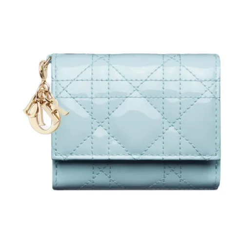 DIOR Lady Dior Лакированная кожа с телячьей кожей кошелек женский небесно-голубой