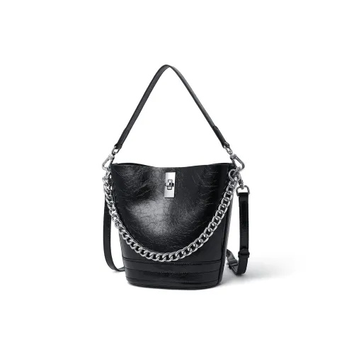 RED DRAGONFLY Коровья кожа Сумка Сумка через плечо Сумка-ведро Стандартная Женская Черная