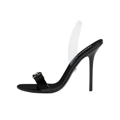 VERSACE Gianni Ribbon One Ремень Сандалии 11 см Женские Черный Серебряный