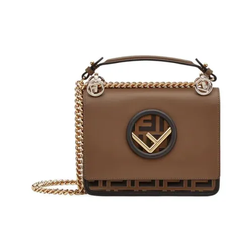FENDI Kan I Кожа Портативный Crossbody Сумка через плечо Мини Женская Коричневая