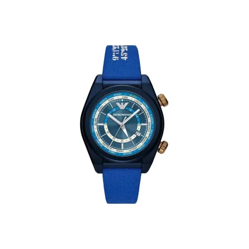 EMPORIO ARMANI Мужские часы Кварцевый механизм Тканевый ремешок 43 мм Синий циферблат