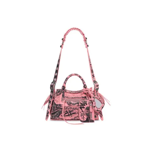 Balenciaga Neo Cagole Graffiti Print Fine Grained Sheepskin Crossbody Bag Handbag Mini Women's Pink