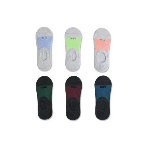 AUN Светло-серый Оранжевый/Серо-синий Синий/Серо-зеленый Зеленый/Темно-серый Красный/Темно-серый Синий/Темно-серый Зеленый Мужские носки No Show