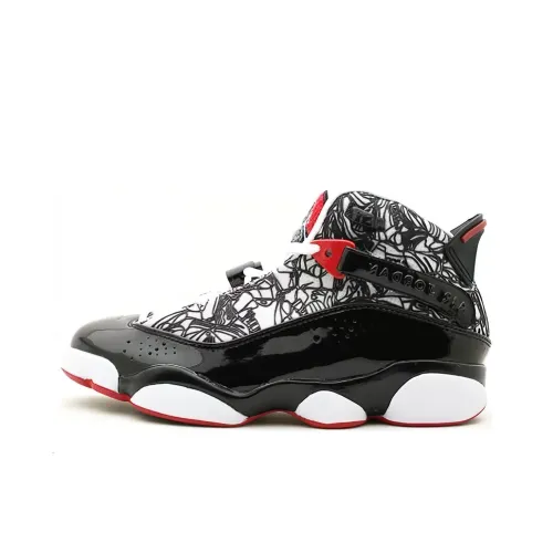 Jordan Air Jordan 6 Кольца Амортизация Износостойкий MID Топ Винтажные баскетбольные кроссовки Мужской Черный Красный