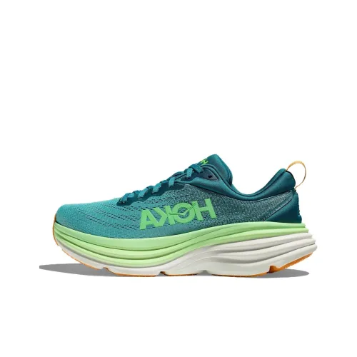 HOKA ONE ONE Bondi 8 Амортизаторы Slip-resistant устойчивые к истиранию Низкий топ Повседневные беговые кроссовки Мужские Зеленый Белый