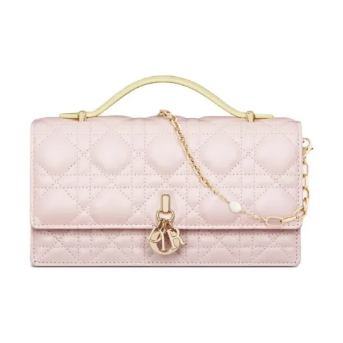 DIOR Wicker Узор Овчина Сумка через плечо Мини Женская Светло-желтая и Кварцово-розовая