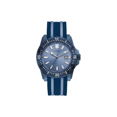 GUESS Мужские часы Кварцевый механизм Силиконовый ремешок 46 мм Синий циферблат