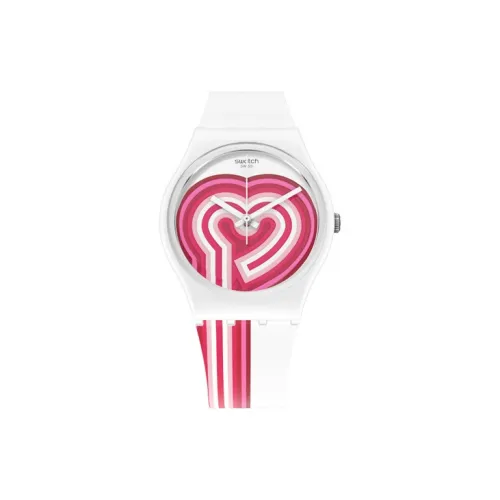 Swatch Quartz Механизм Унисекс Часы 34 мм Розовый Циферблат Силиконовый Ремешок