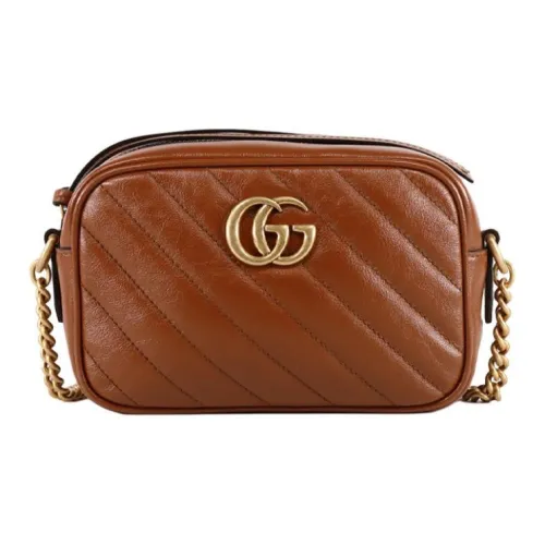 GUCCI Marmont Quilted Кожа Camera Сумка Сумка с цепочкой Сумка через плечо Мини Женская Коричневая