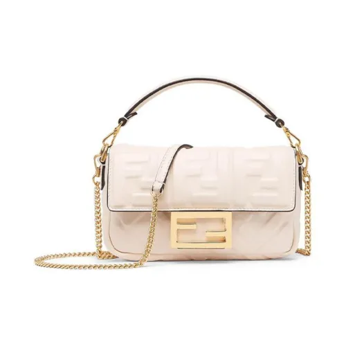 FENDI Напп-Кожа Багет Сумка Цепь Сумка на одно плечо Сумка через плечо Мини Женский Экрю