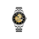 Белый корпус, черный циферблат, золотой, с шипами, стальной браслет.