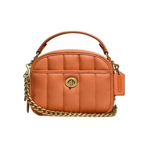 COACH Lunchbo Кожа Lunch Коробка Сумка через плечо Маленькая квадратная сумка Сумка Сумка через плечо Женская Конфетная Апельсиновая