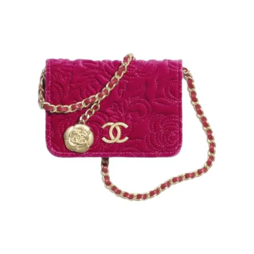 CHANEL WOC Велюр Золотая монета Сумка Одно плечо Через плечо Мелочь Кошелек Маленький Женские Персиково-розовый