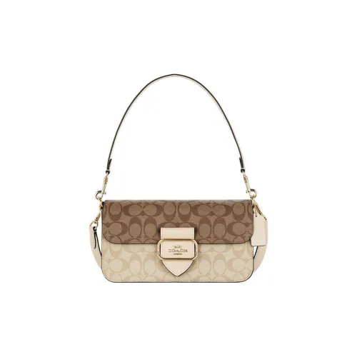COACH Morgan Холст и Кожа Шамбре Плечевая Сумка Сумка через плечо Сумка Большая Женская Светлый Хаки