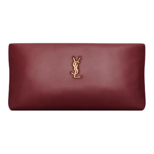 SAINT LAURENT Lambskin Clutch Women's Merlot Red