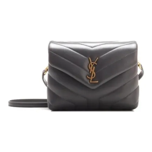 SAINT LAURENT LOULOU Сумка через плечо из телячьей кожи Mini Женская Серого цвета