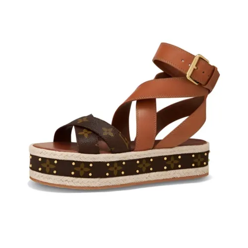LOUIS VUITTON Boundary Flatform One Strap Sandals Women's Brown