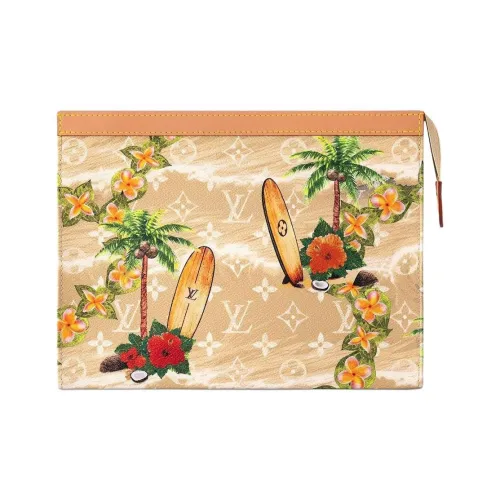 LOUIS VUITTON Pochette Voyage Кожаная отделка Туалетная сумка Клатч Мужской Светло-коричневый